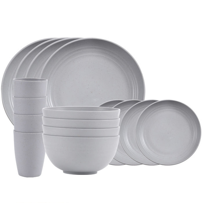 16pcs Wheat Straw Tableware Set, Plates, Bowls, Cups