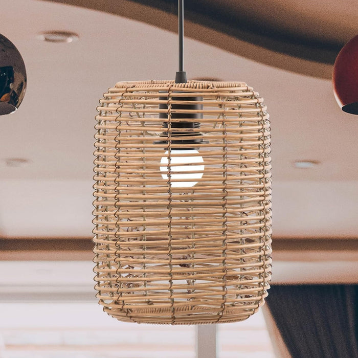 Yellow Vintage Chandelier, Bohemian Style Woven Rattan Lampshade