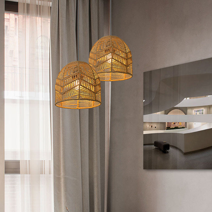 Brown Paper Rope Pendant Light Rattan Lamp, 60x190x190mm