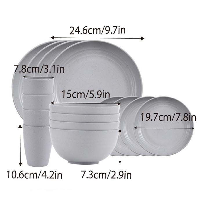 16pcs Wheat Straw Tableware Set, Plates, Bowls, Cups