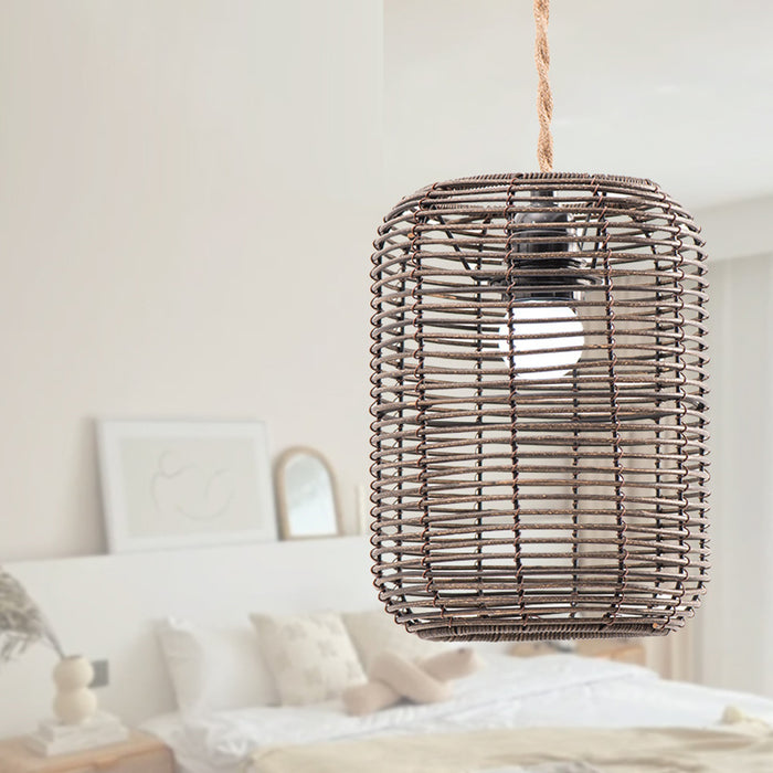 Natural Vintage Chandelier, Bohemian Style Woven Rattan Lampshade