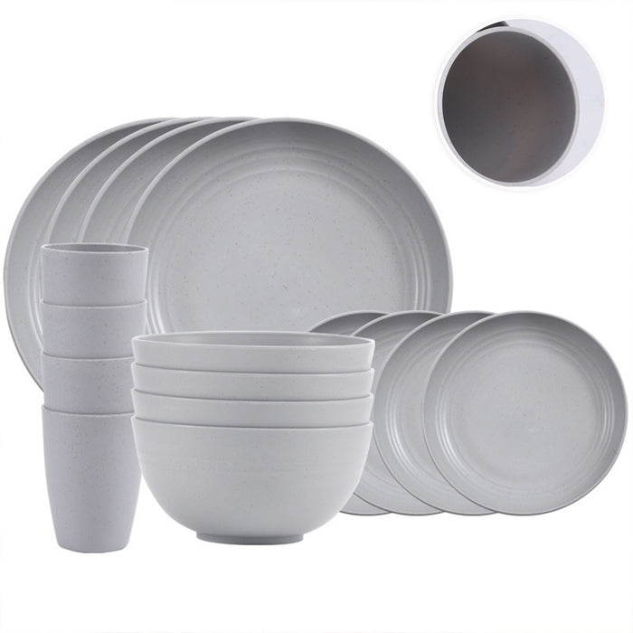16pcs Wheat Straw Tableware Set, Plates, Bowls, Cups