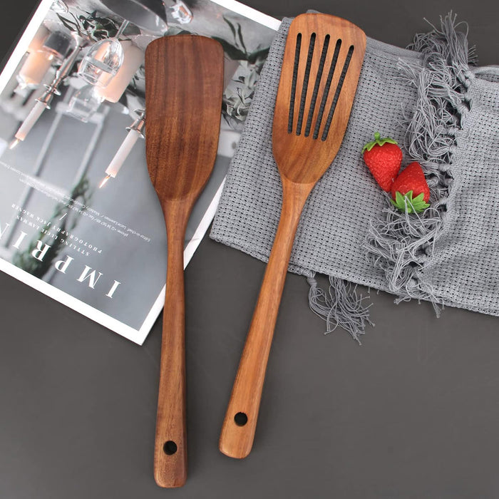 Wooden Frying Spatula Long Handle set of 2