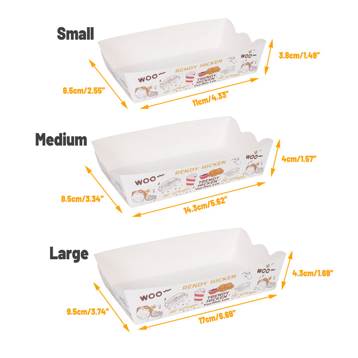100pcs Paper Food Trays, 143x85x40mm