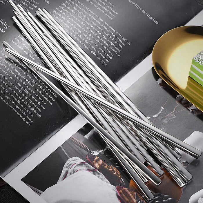 10Pairs Stainless Steel Chopsticks, 225mm
