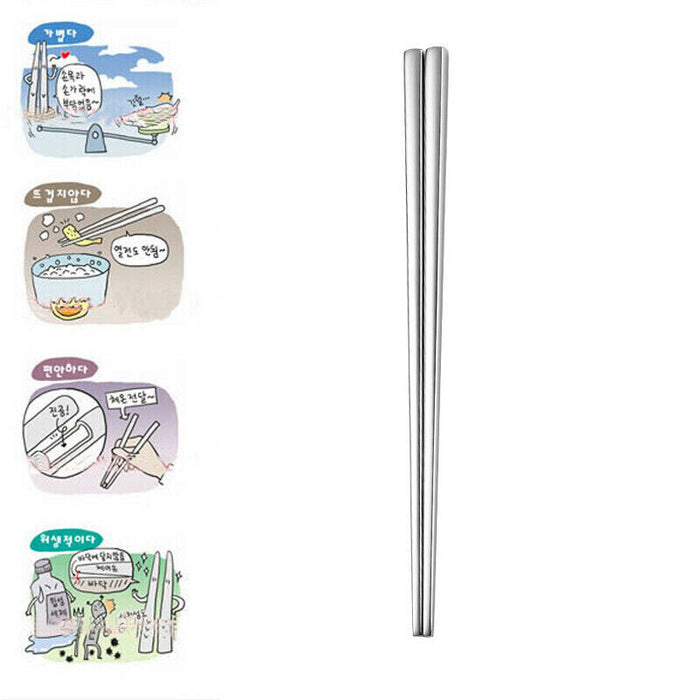 10Pairs Stainless Steel Chopsticks, 225mm