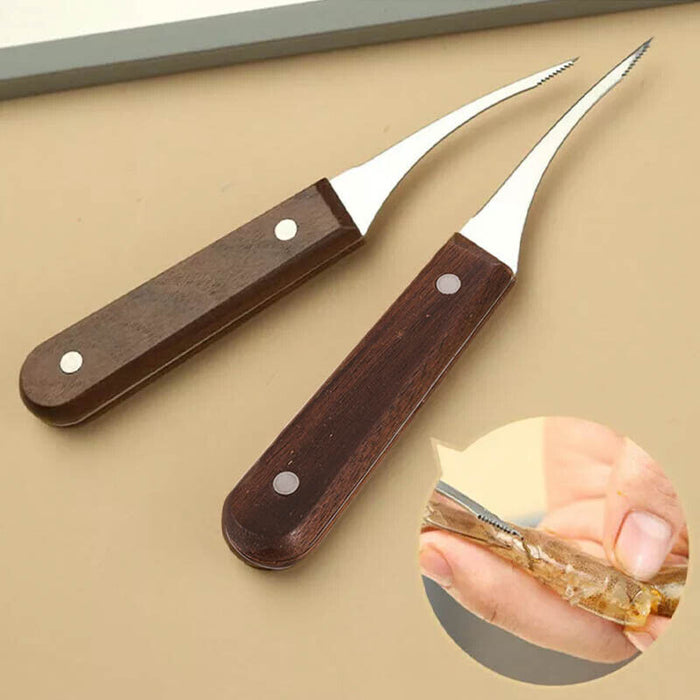 Stainless Steel Shrimp Peeler Tool with Wooden Handle for Seafood