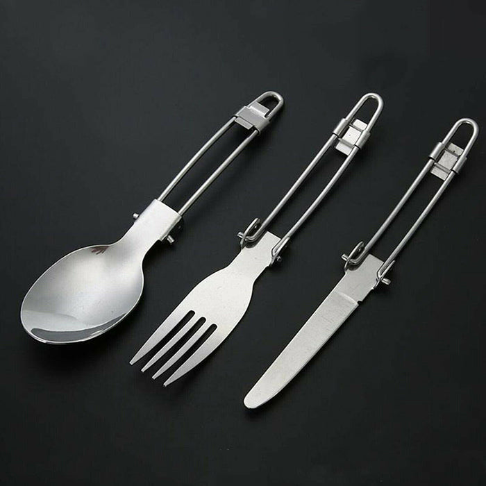 3PCS Stainless Foldable Knife Spoon Fork Travel Camping Picnic Folding Utensil