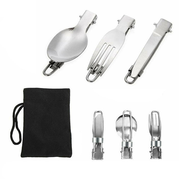 3PCS Stainless Foldable Knife Spoon Fork Travel Camping Picnic Folding Utensil