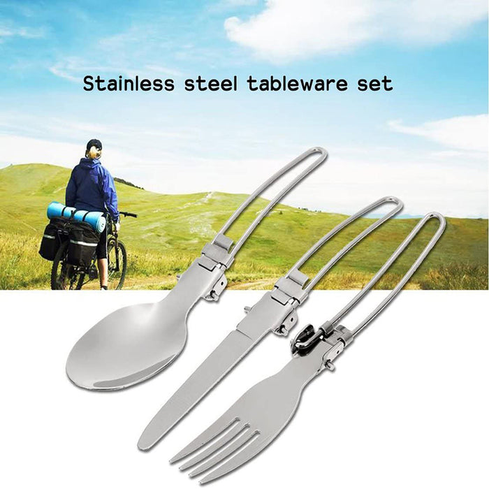 3PCS Stainless Foldable Knife Spoon Fork Travel Camping Picnic Folding Utensil