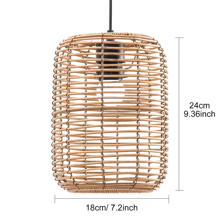 Yellow Vintage Chandelier, Bohemian Style Woven Rattan Lampshade