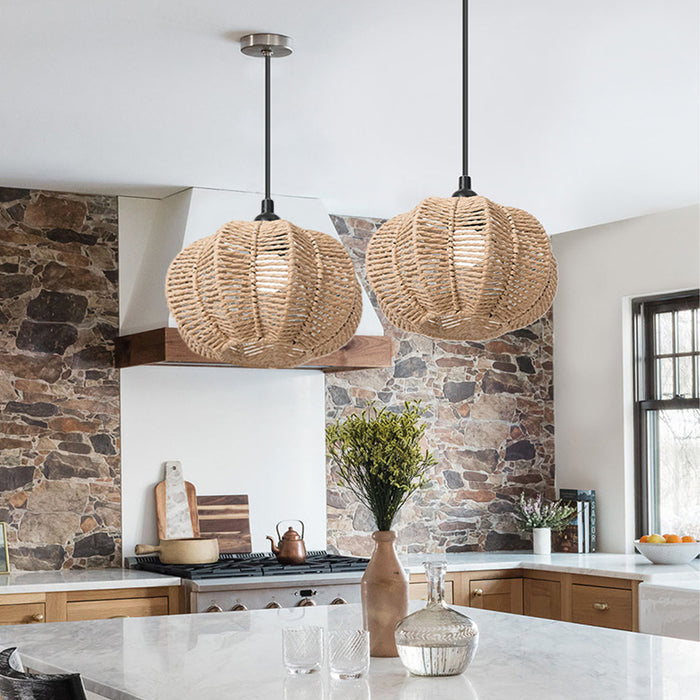 Pastoral Handwoven Paper Rope Lampshade Creative Hanging Light 230x35mm