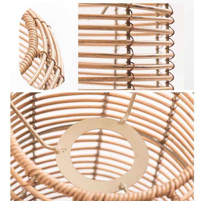 Yellow Vintage Chandelier, Bohemian Style Woven Rattan Lampshade