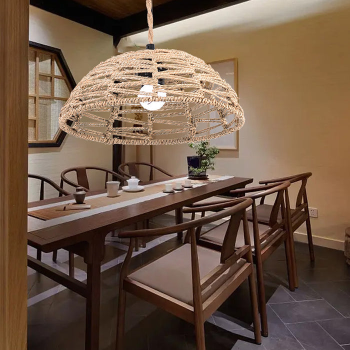 Straw Rope Lampshade Chinese Retro Creative Art Lampshade 300x105mm