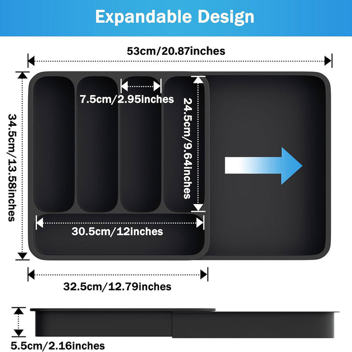 Expandable Cutlery Drawer Organizer Adjustable 6-Slot Kitchen Utensil Tray