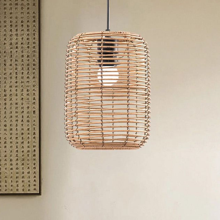 Yellow Vintage Chandelier, Bohemian Style Woven Rattan Lampshade