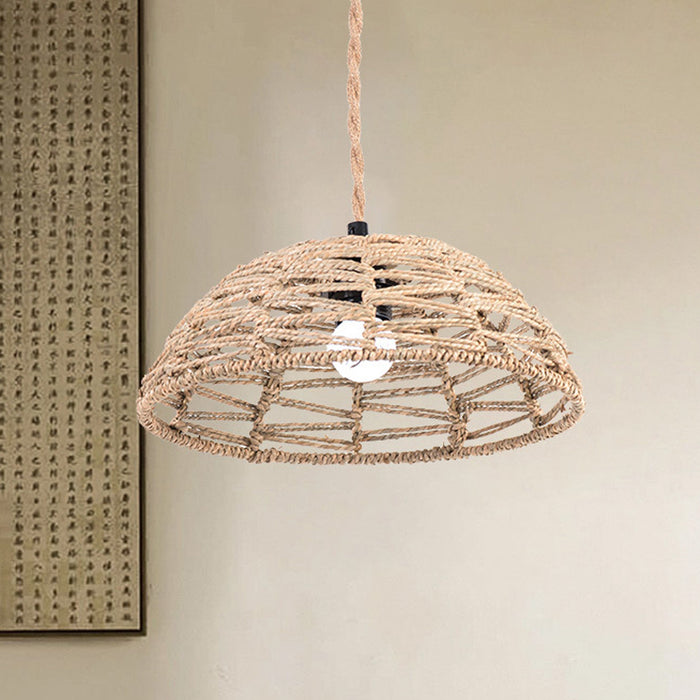 Straw Rope Lampshade Chinese Retro Creative Art Lampshade 300x105mm