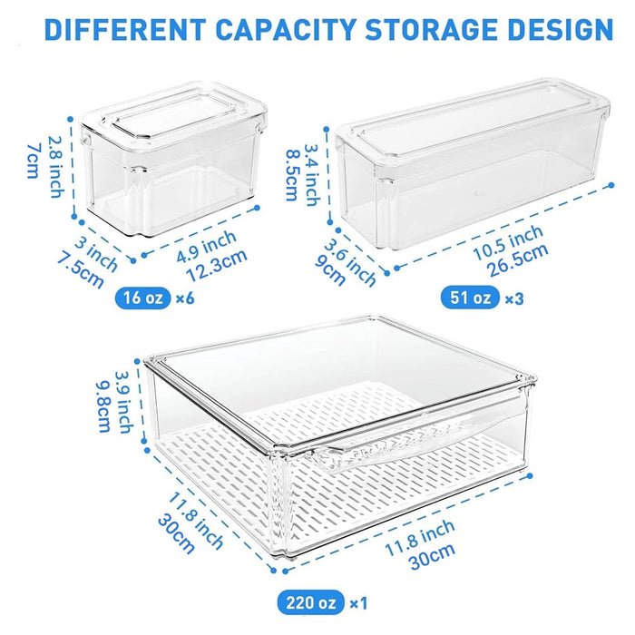 Transparent Refrigerator Storage Box Set of 10