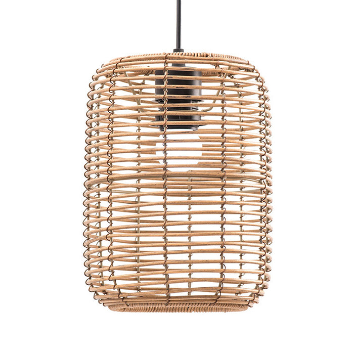 Yellow Vintage Chandelier, Bohemian Style Woven Rattan Lampshade