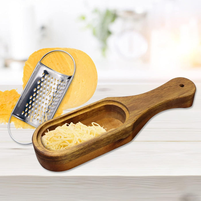 Stainless Steel Cheese Grater with Acacia Wood Handle