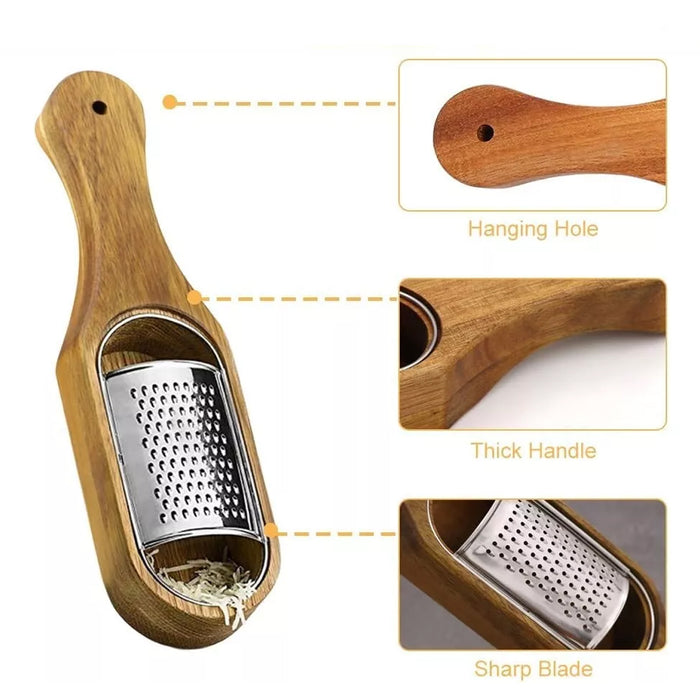 Stainless Steel Cheese Grater with Acacia Wood Handle