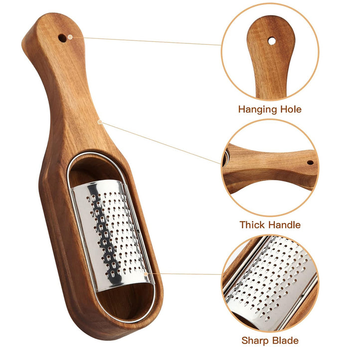 Stainless Steel Cheese Grater with Acacia Wood Handle