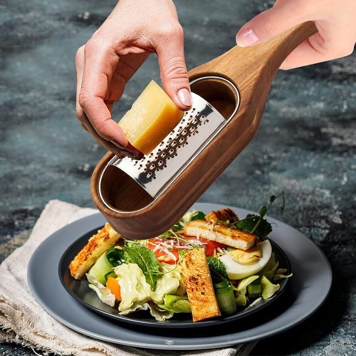 Stainless Steel Cheese Grater with Acacia Wood Handle