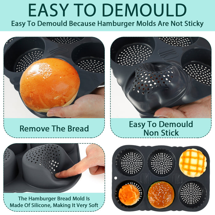 6 Cavity Silicone Hamburger Bun Pan