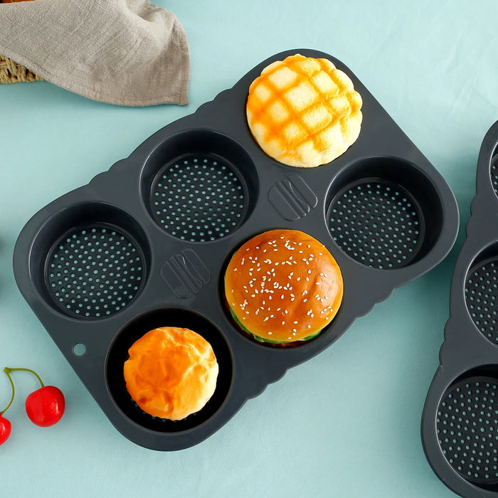 6 Cavity Silicone Hamburger Bun Pan