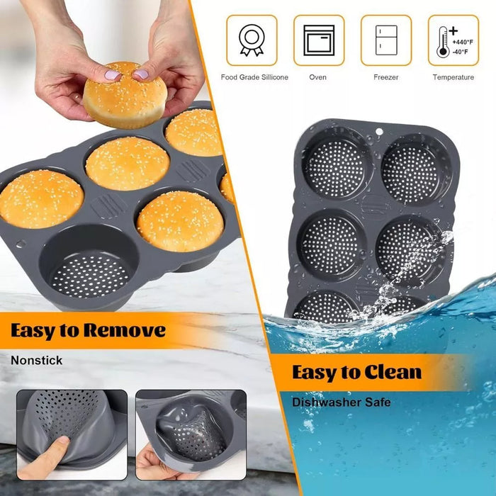 6 Cavity Silicone Hamburger Bun Pan