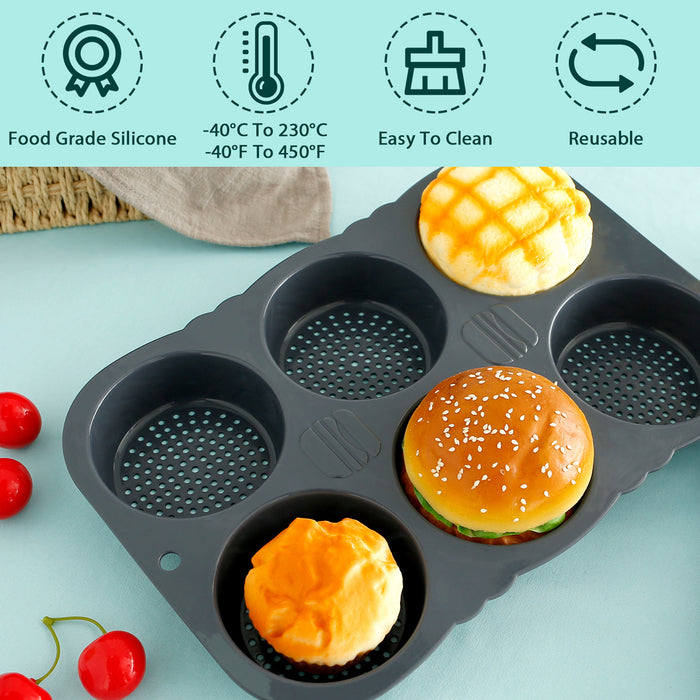 6 Cavity Silicone Hamburger Bun Pan