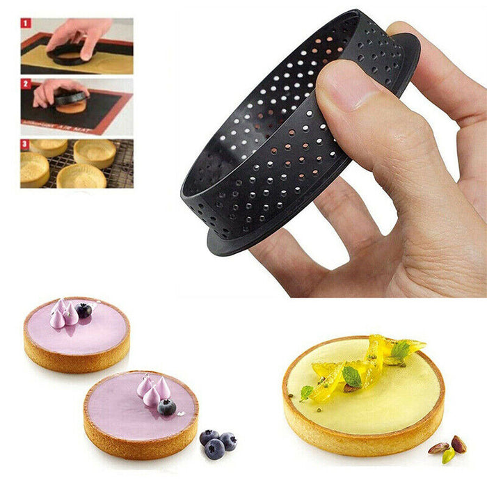 8 Pcs Circle Cake Mould Plastic Non-Stick Black, 95/80 mm