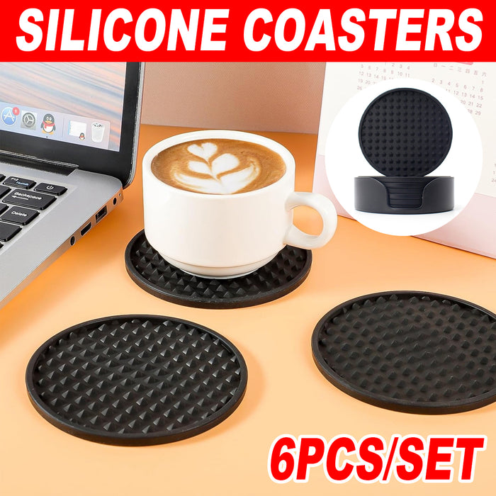 6 Pcs Silicone Coasters Non-Slip Heat Resistant 10 cm