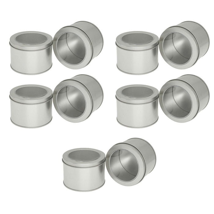 10 Pcs Window Tin Boxes Round Iron 9x6cm Grey Gold Silver