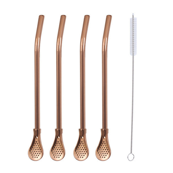5 Pcs Straw Spoons with Removable Filter 18cm Stainless Steel