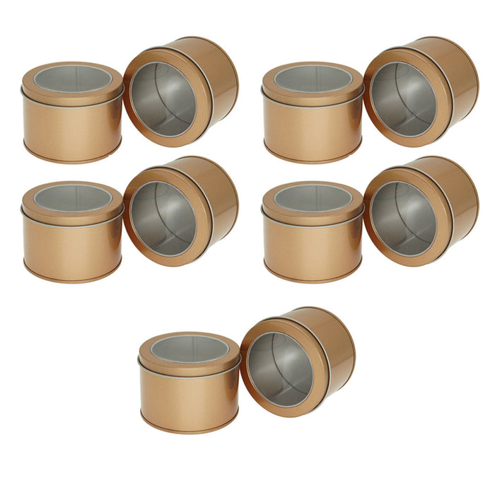 10 Pcs Window Tin Boxes Round Iron 9x6cm Grey Gold Silver