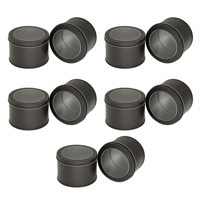 10 Pcs Window Tin Boxes Round Iron 9x6cm Grey Gold Silver