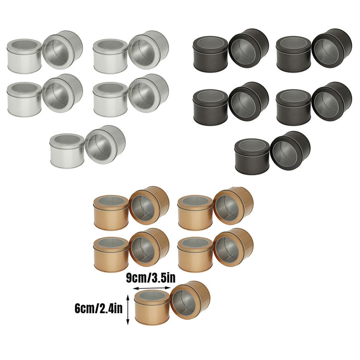 10 Pcs Window Tin Boxes Round Iron 9x6cm Grey Gold Silver