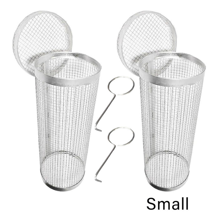 2 Pcs Stainless Steel Rotating BBQ Basket Round Grill Cage Small 20 x 9.5 cm / Large 30 x 9.5 cm