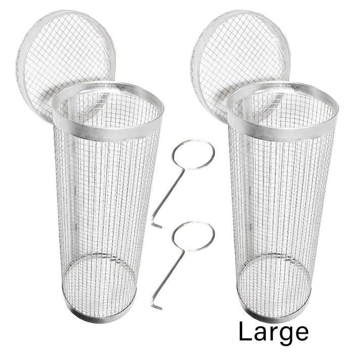 2 Pcs Stainless Steel Rotating BBQ Basket Round Grill Cage Small 20 x 9.5 cm / Large 30 x 9.5 cm