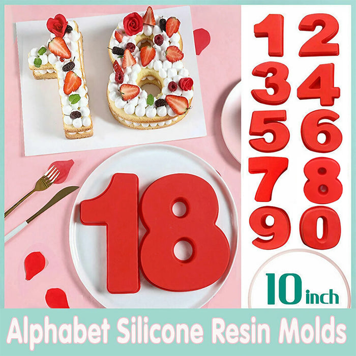 10 Inch Silicone Number Cake Mould 0–9 Non Stick Red