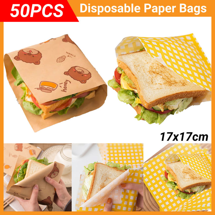 50 PCS Sandwich Disposable Paper Bags Food Grade Oil Proof Food Storage Packing