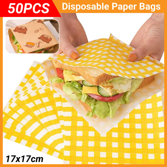 50 PCS Sandwich Disposable Paper Bags Food Grade Oil Proof Food Storage Packing