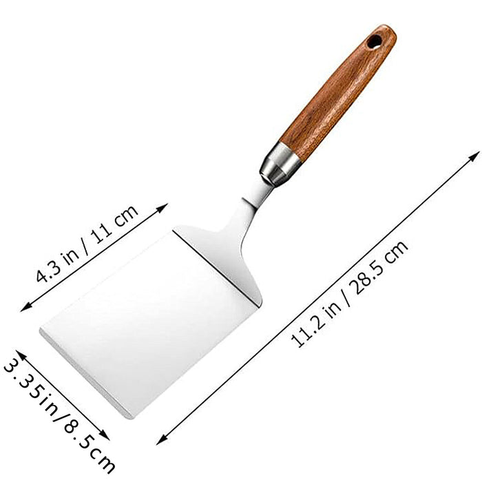 Stainless Steel Cooking Spatula Wide Blade Wooden Handle