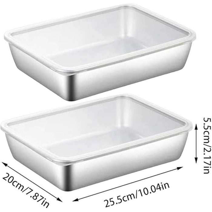 2pcs Stainless Steel Food Storage Containers With Lid, 55x200x55mm