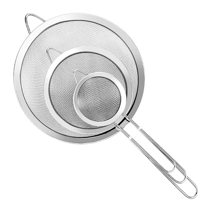 3 Pcs Stainless Steel Flour Sifter Fine Mesh Strainer Set