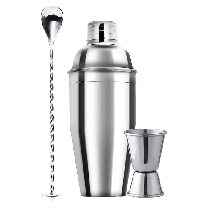 3 Pcs Stainless Steel Cocktail Shaker Set 750ML with Jigger