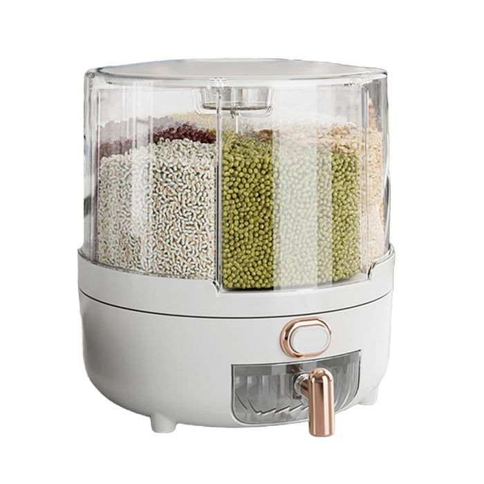 Rotating Rice Storage Container with Button Dispenser