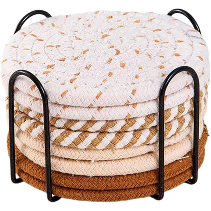 8pcs Round Cotton Woven Coaster, Dining Table Mat