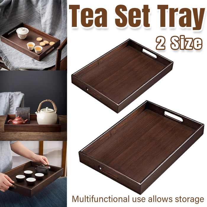 Bamboo Tea Serving Tray Walnut Colour with Handles